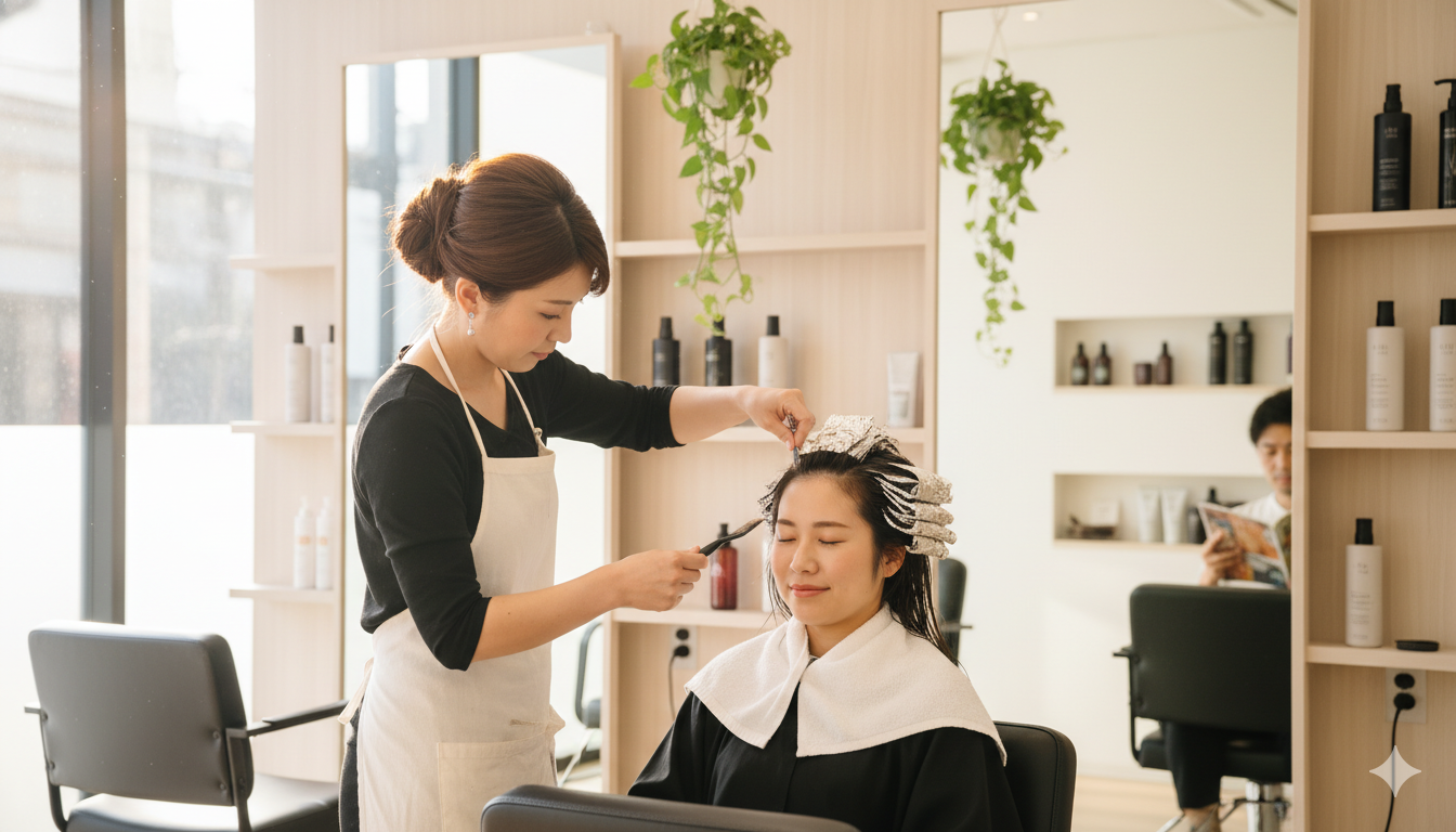 Business owner managing appointments on tablet in a salon
